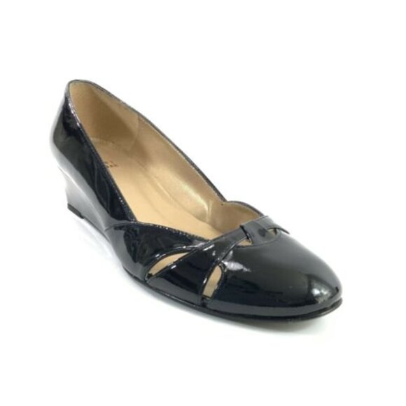 Stuart Weitzman Wedge Patent Leather Closed Toe Shoes Dark Green 6.5 - Picture 1 of 11